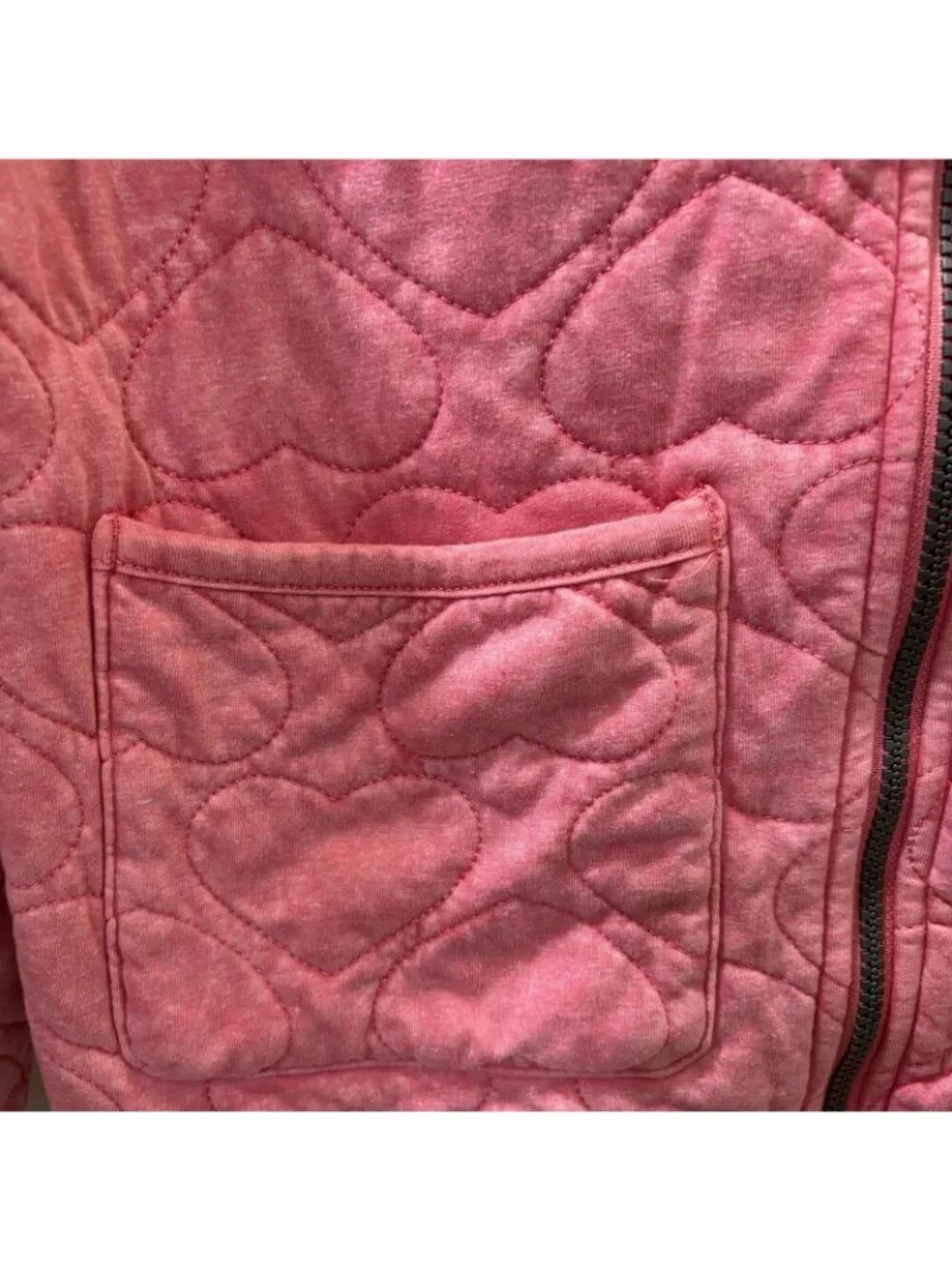 Lucky Brand Heart Quilted Pink Full Zip Hooded Jacket Size L 14/16